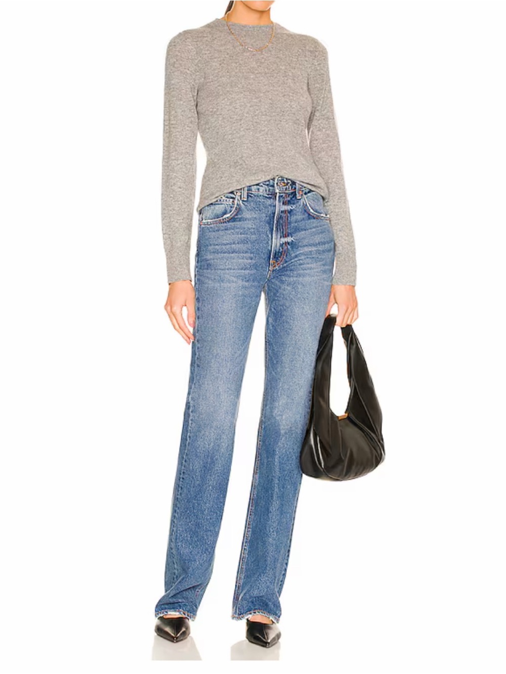 Weekend Stories “Darra” Cashmere Crewneck in Medium Heather grey, size XS